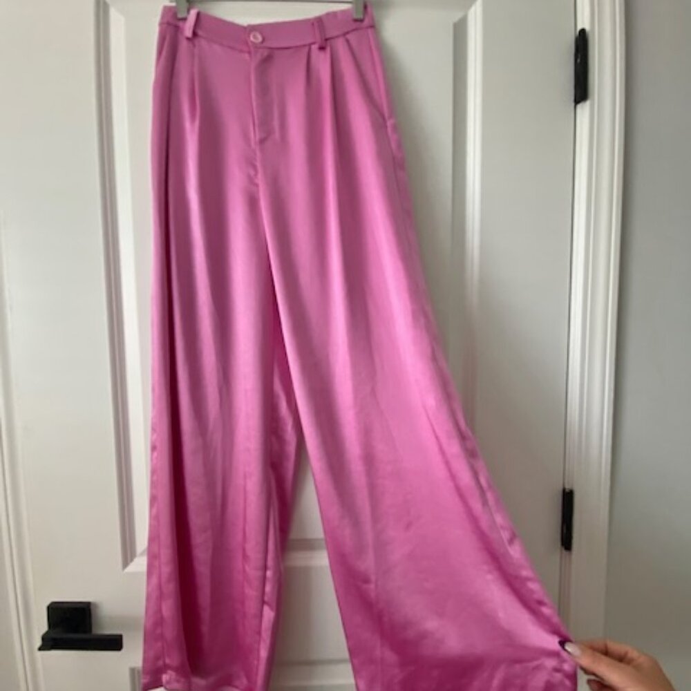 Pink Satin Wide Leg Pants